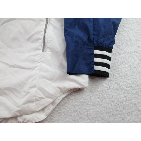 Adidas Jacket Mens Large White Blue‎ Gray Hooded Windbreaker Full Zip Mesh Lined - Picture 2 of 8